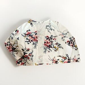 Ladies SHEIN CURVE white floral long sleeve open front cardigan top jacket 2XL